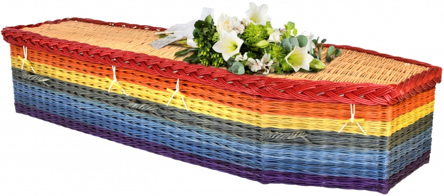 English Willow Traditional Coffin with Rainbow Colours